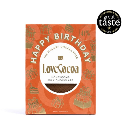 Love Cocoa - ‘Happy Birthday’ Honeycomb Milk Chocolate Bar