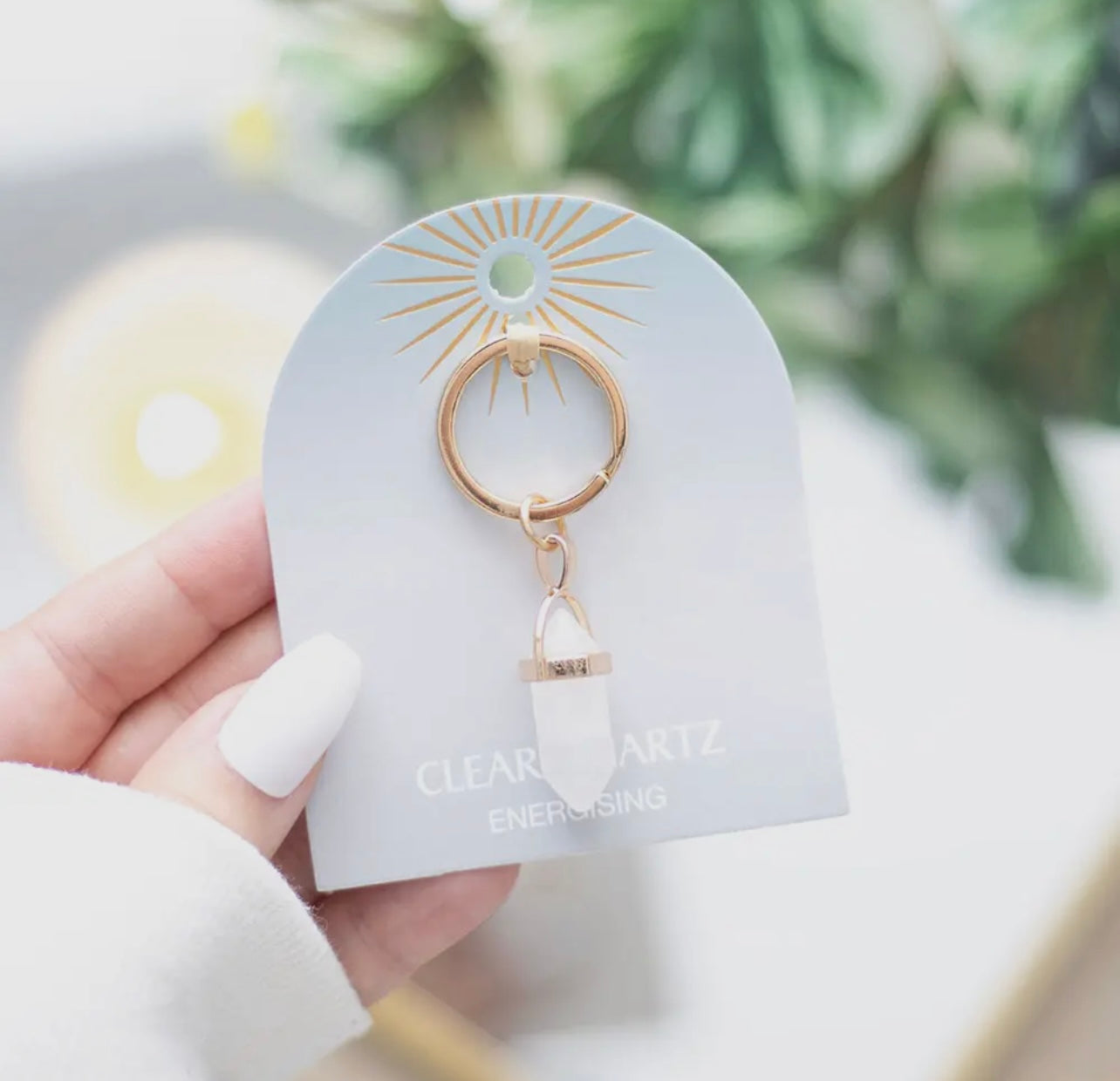 Clear Quartz Crystal Keyring