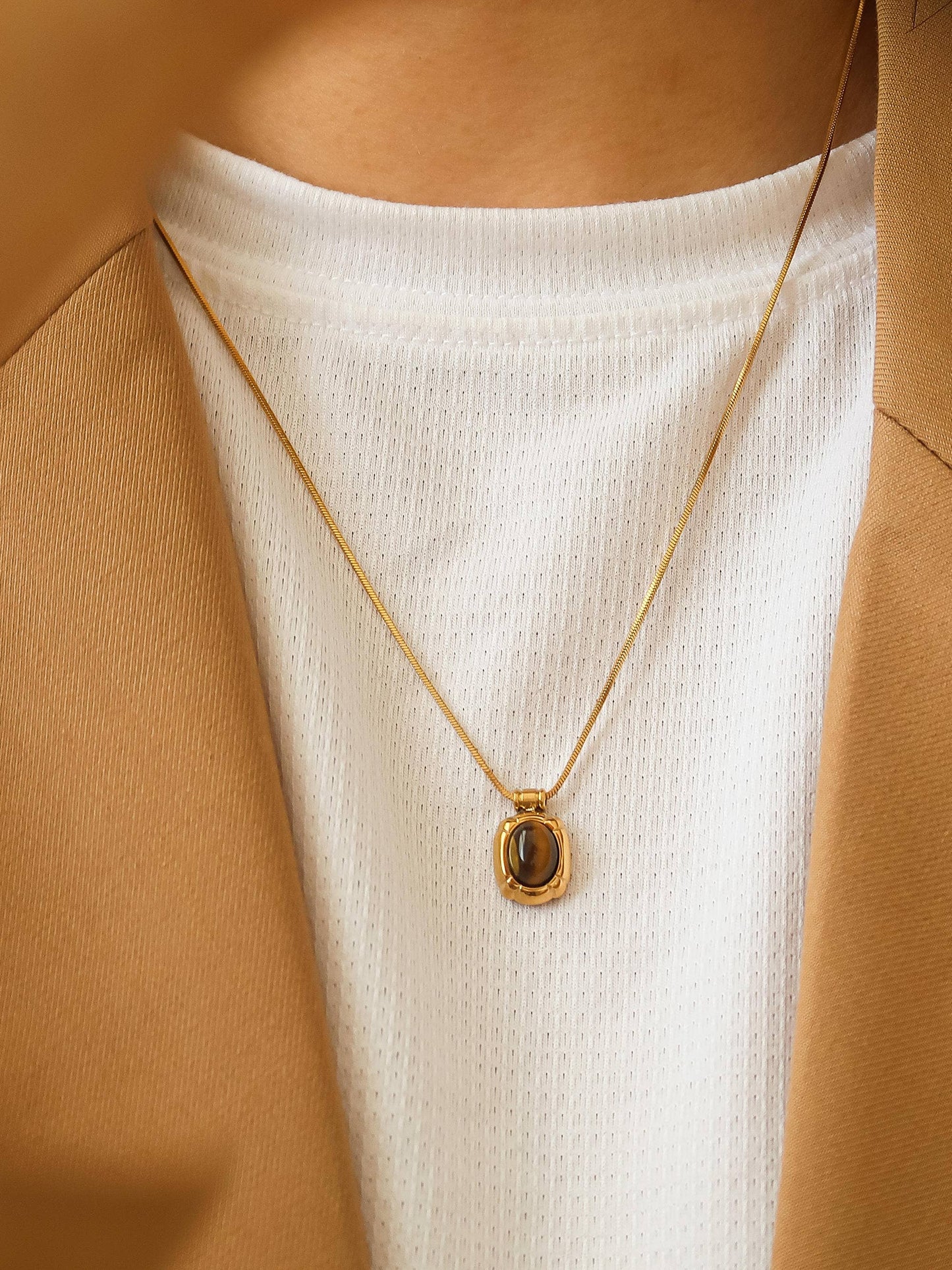 Dax 18K Gold Non-Tarnish Natural Stone Necklace: Green