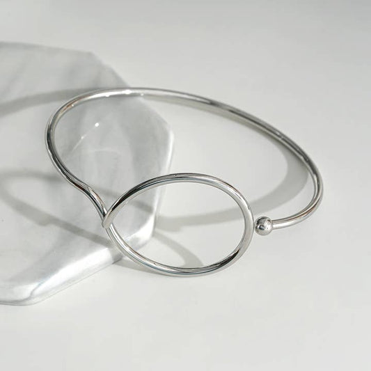 Silver Bracelet with Open Circle Bangle and Adjustable Ball