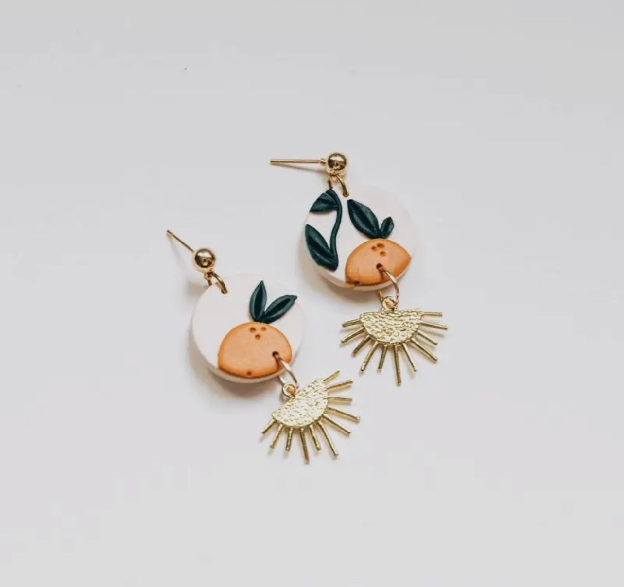 Orange Tree with Brass Drop Earrings, Embroidery