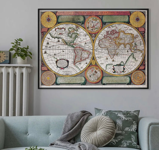 Vintage Map of the World with Both Hempispheres