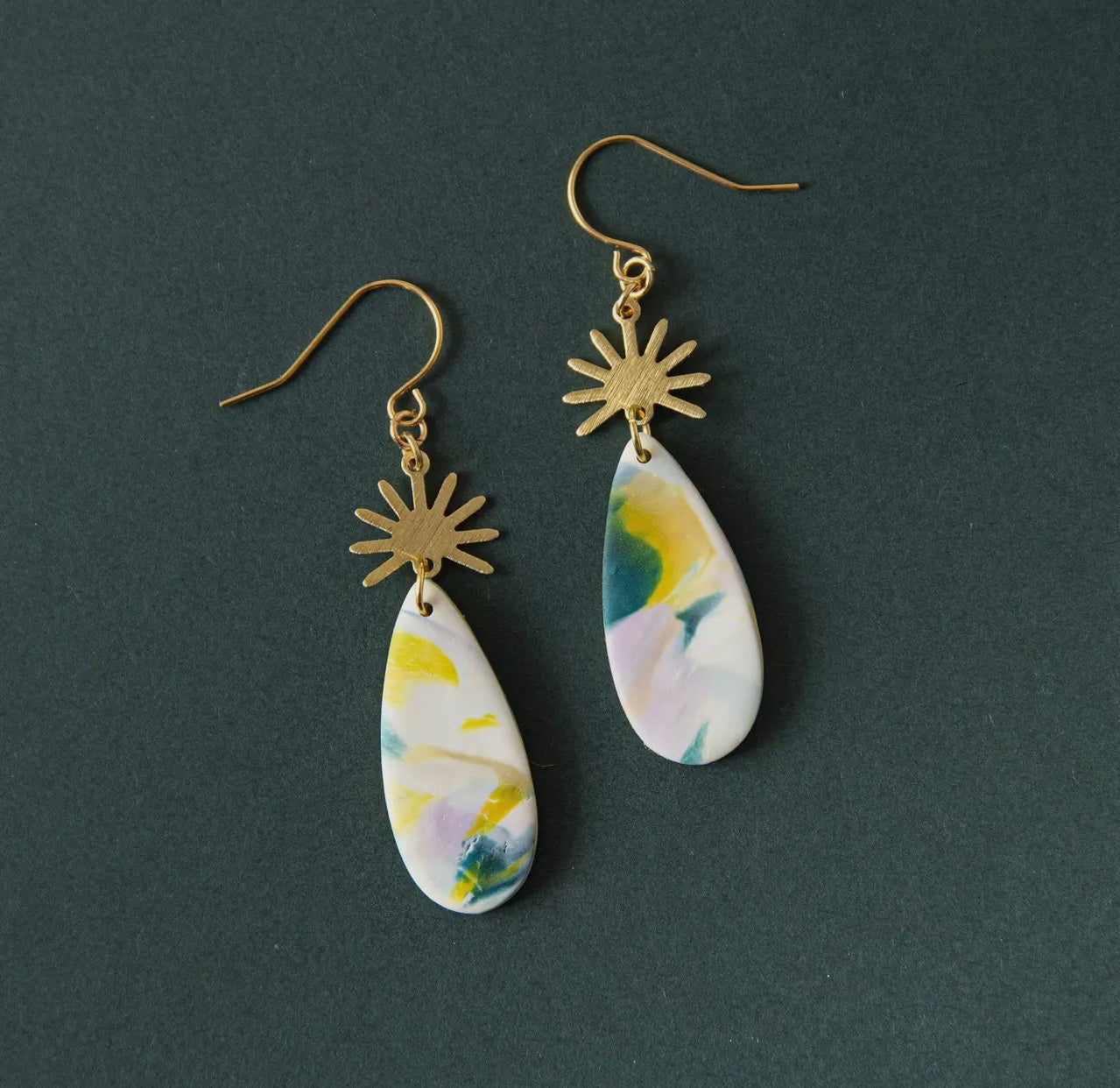 City Horizon Drop Earrings (Deep Teal, Lilac & Chartreuse)