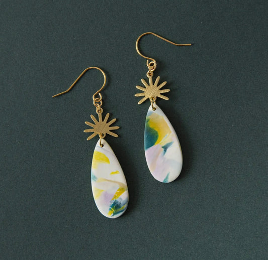 City Horizon Drop Earrings (Deep Teal, Lilac & Chartreuse)