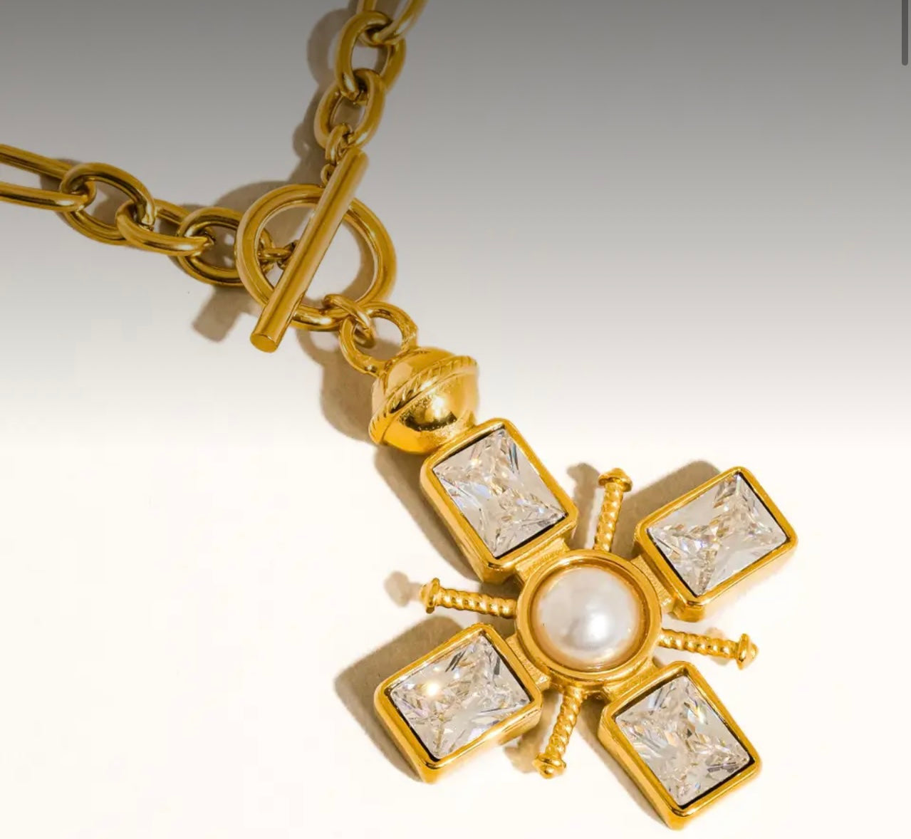 Patrice 18K Gold Non-Tarnish Cross  Necklace