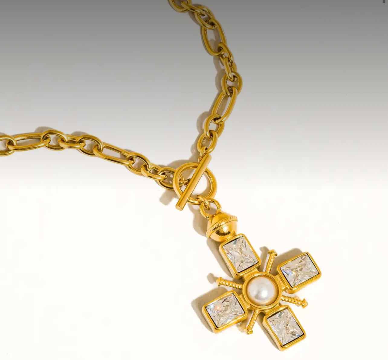 Patrice 18K Gold Non-Tarnish Cross  Necklace