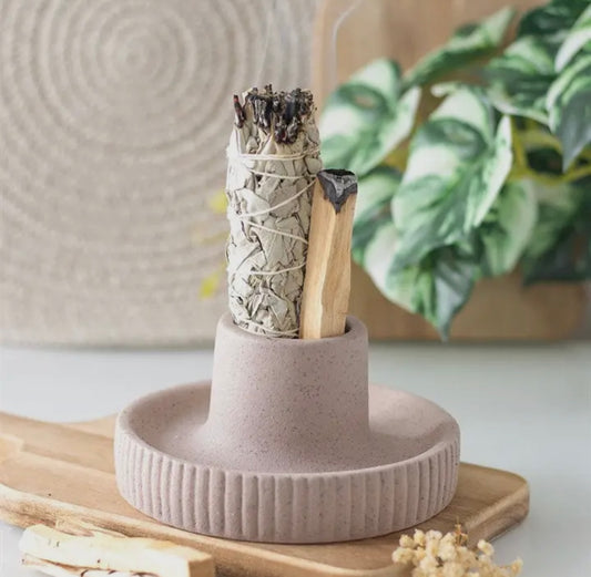 Greige Ribbed Smudge Bowl