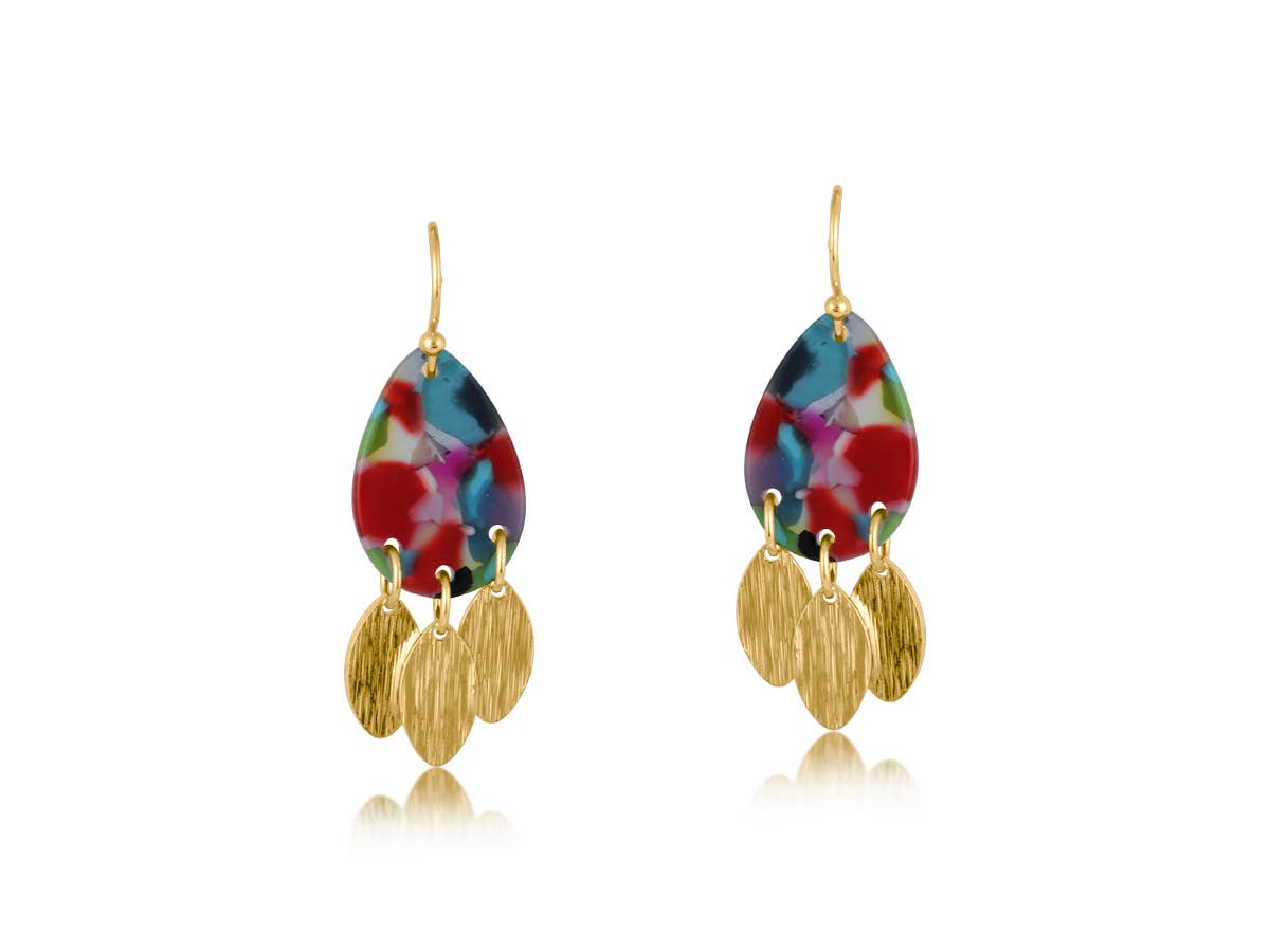 Sophia Metal and Resin Dangle Earrings: BLUE/YELLOW/BROWN