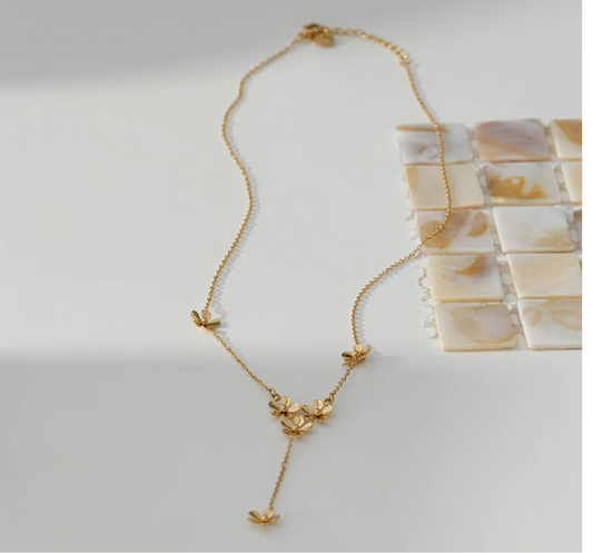 Golden Y necklace with flower pendant