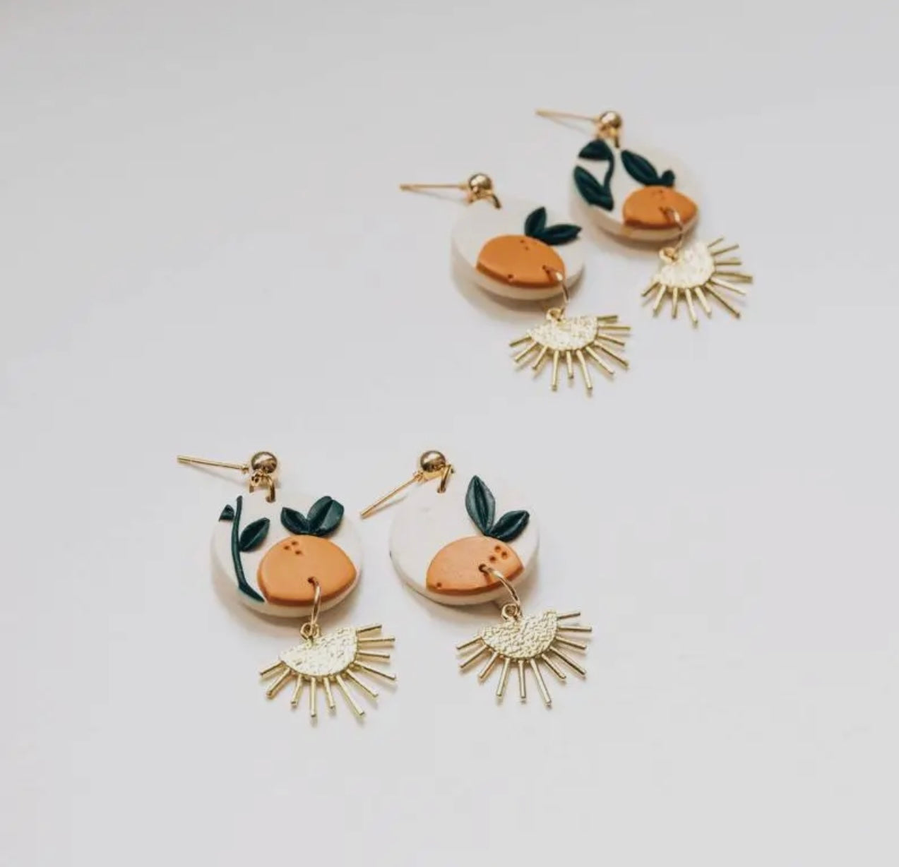 Orange Tree with Brass Drop Earrings, Embroidery