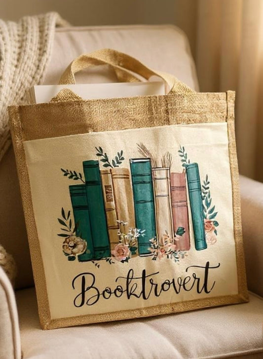 Booktrovert Hessian Tote Bag