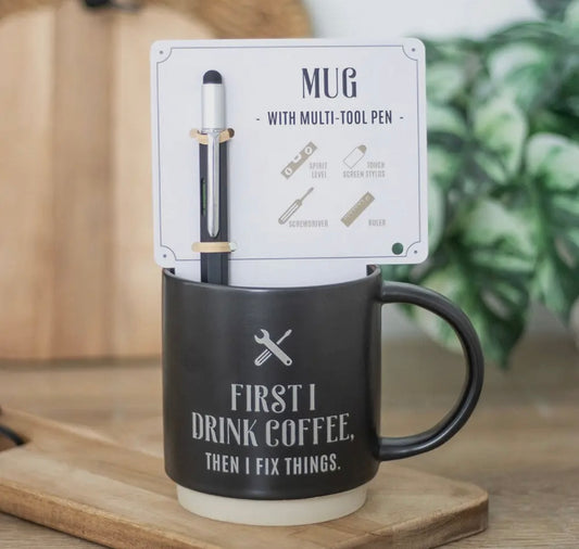 First I Drink Coffee Mug with Multi-Tool Pen