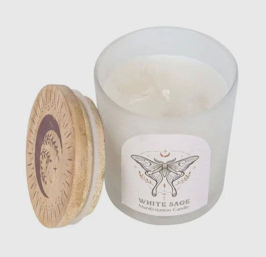 Luna Moth Manifestation Candle with Clear Quartz Crystals