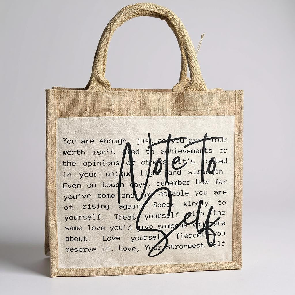 Note to Self Hessian Mid Tote Bag