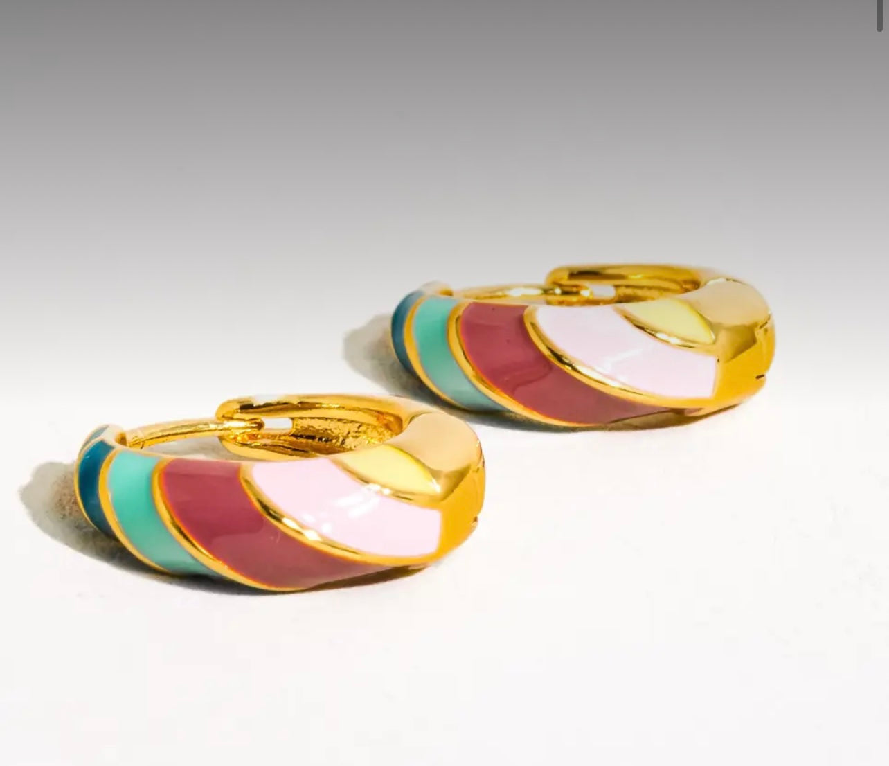 Paloma 18K Gold Colourful Striped Hoop Earring