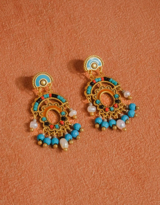 Edwin 18K Gold Boho Oval Tassel
Beaded Earring