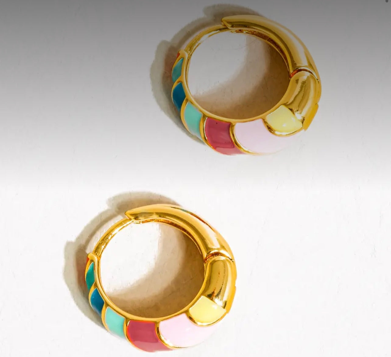 Paloma 18K Gold Colourful Striped Hoop Earring