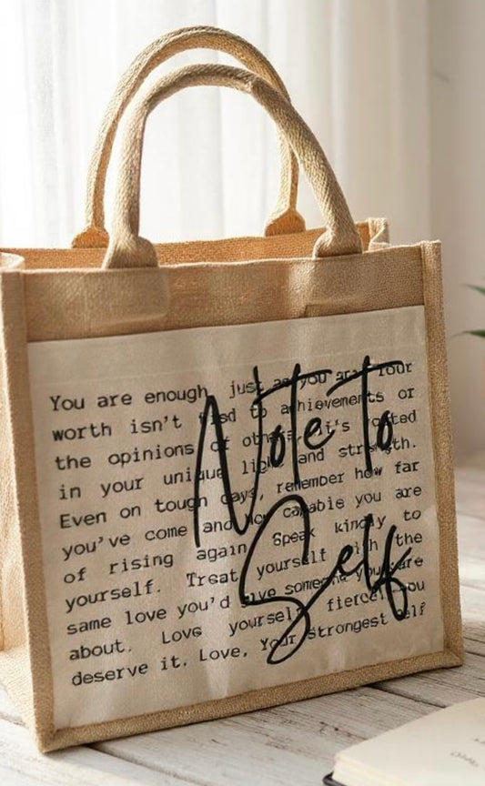 Note to Self Hessian Mid Tote Bag