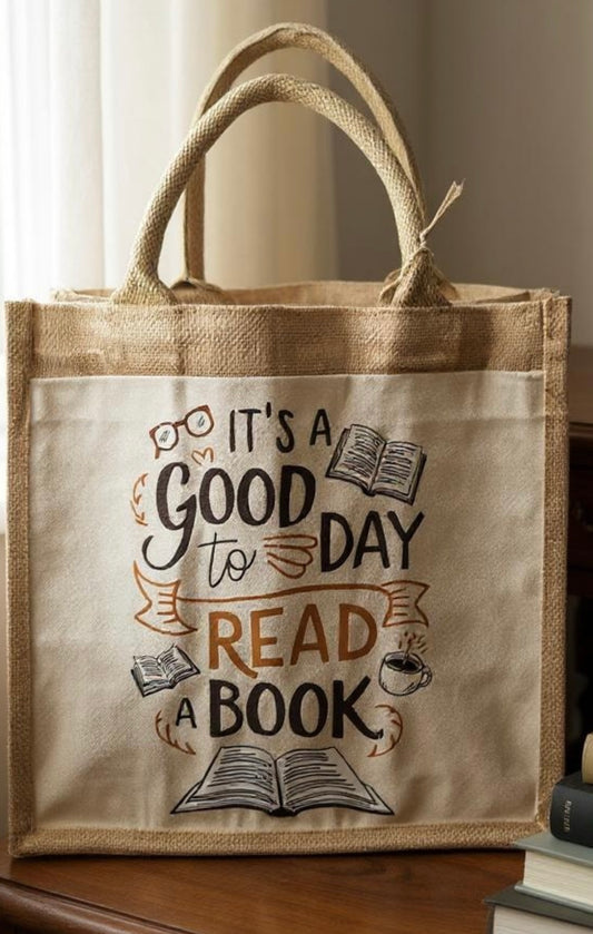 A Good Time To Read A Book Hessian Tote Bag