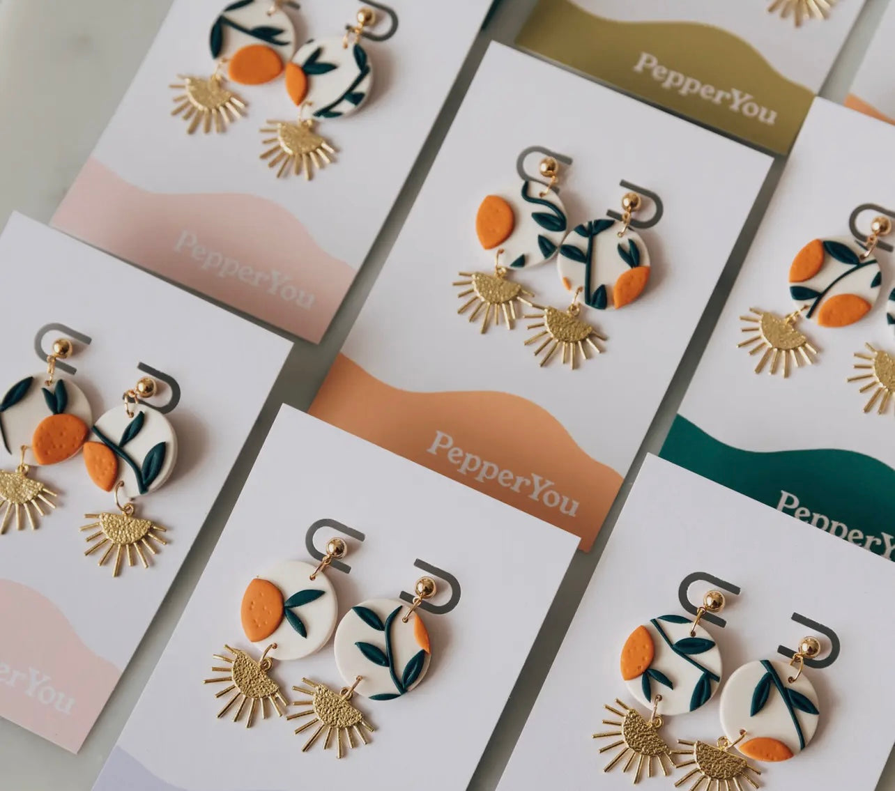 Orange Tree with Brass Drop Earrings, Embroidery