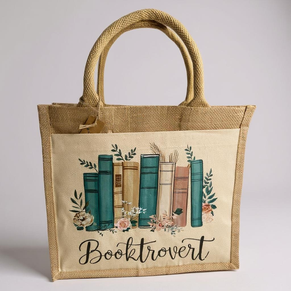 Booktrovert Hessian Tote Bag