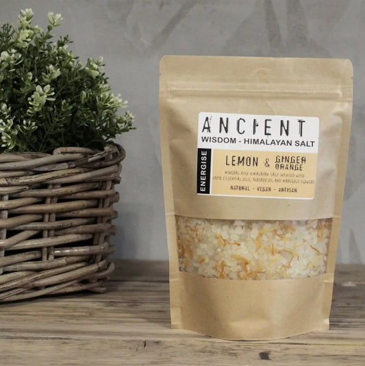 Himalayan Bath Salt Blend 500g
 Energise: Lemon, Ginger & Orange
