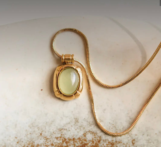 Dax 18K Gold Non-Tarnish Natural Stone Necklace (Green)