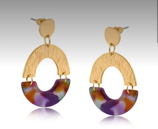 Erica Half Disk Metal & Resin Dangle Earrings