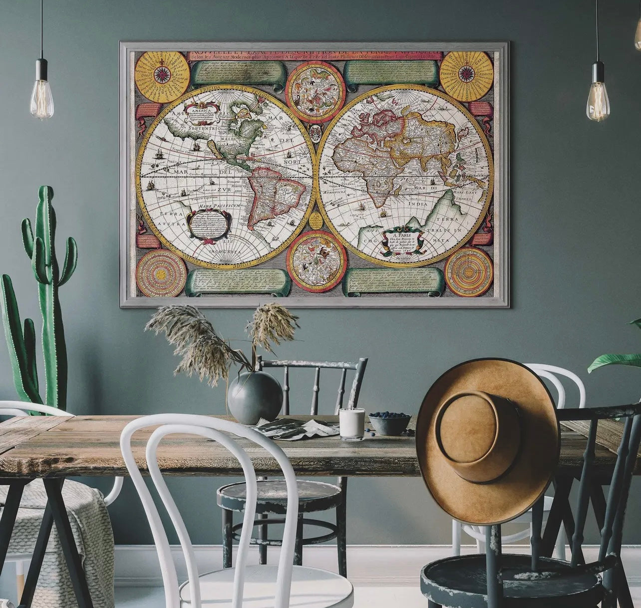 Vintage Map of the World with Both Hempispheres