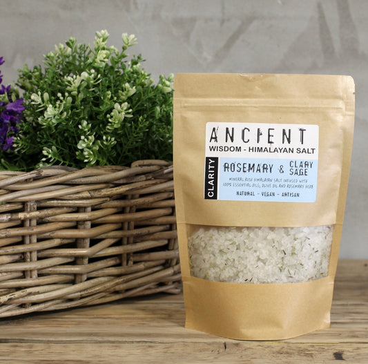 Himalayan Bath Salt Blend 500g Clarity: Rosemary & Clary Sage Essential Oils + Olive Oil Bath Salts