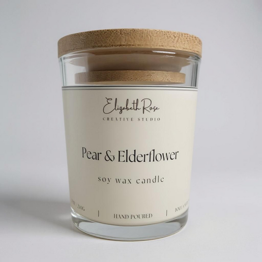 7oz Pear & Elderflower candle with Natural Citrine polished Healing Reiki Crystal Chips.