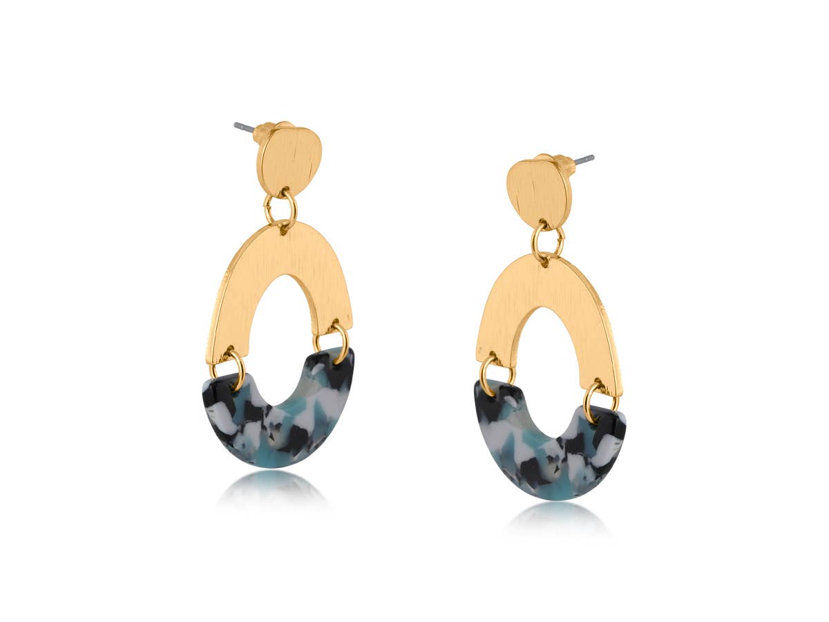 Erica Half Disc Metal and Resin Dangle Earrings: PINK PURPLE
