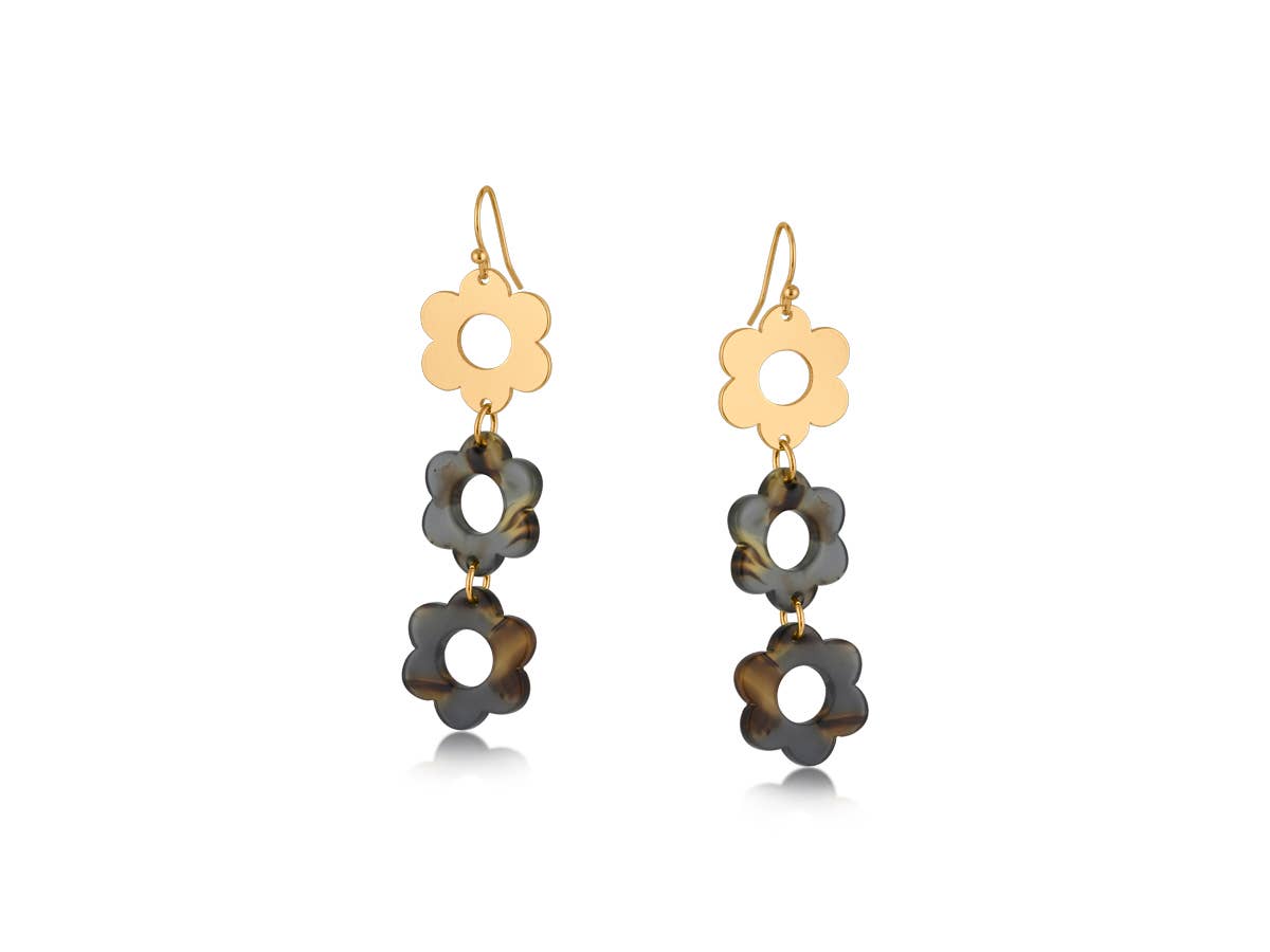 ISABELLA FLORAL METAL AND RESIN DROP EARRINGS: GREEN