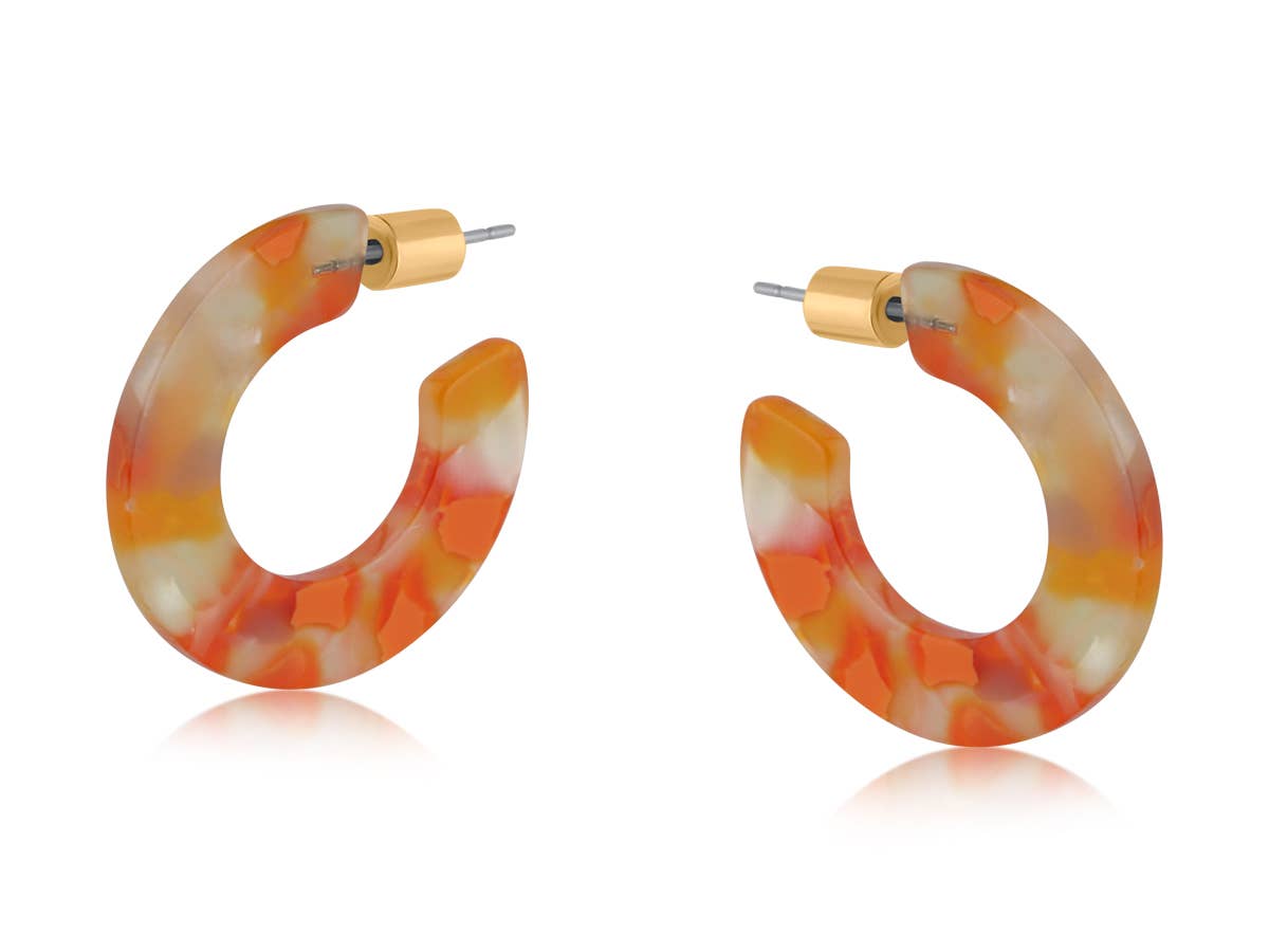 Emma Flat Oval Resin Hoop Earrings: YELLOW PINK