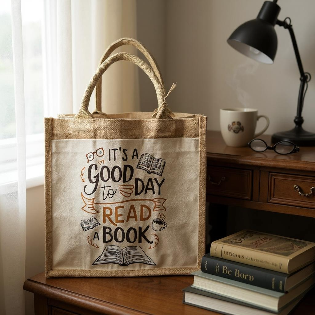 A Good Time To Read A Book Hessian Tote Bag