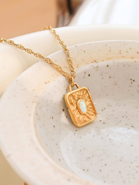 Elaine 18K Non-Tarnish Rectangle Stone Sun Necklace: Yellow Gold