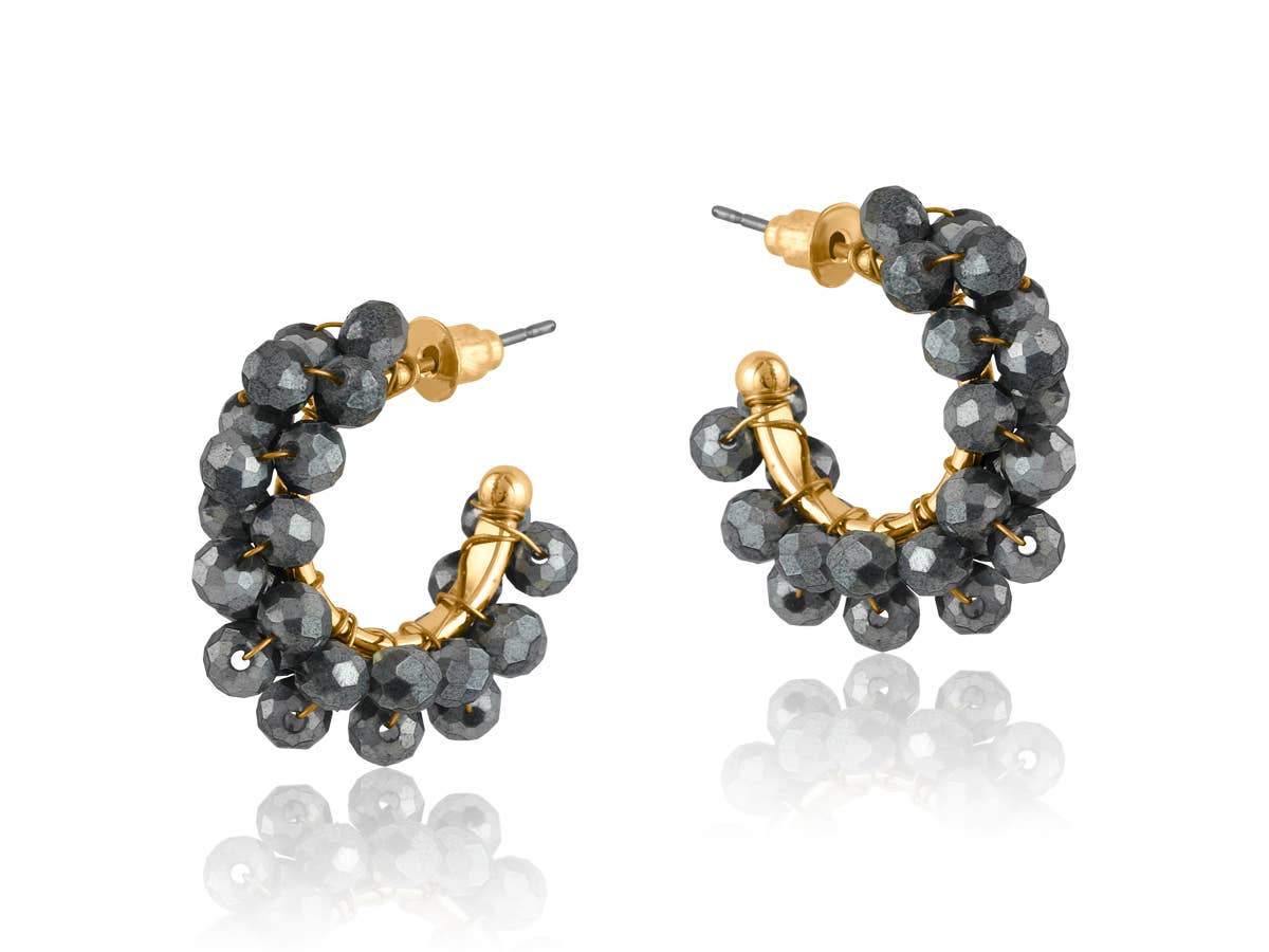 Marina Cluster Beaded Hoop Earrings: SILVER