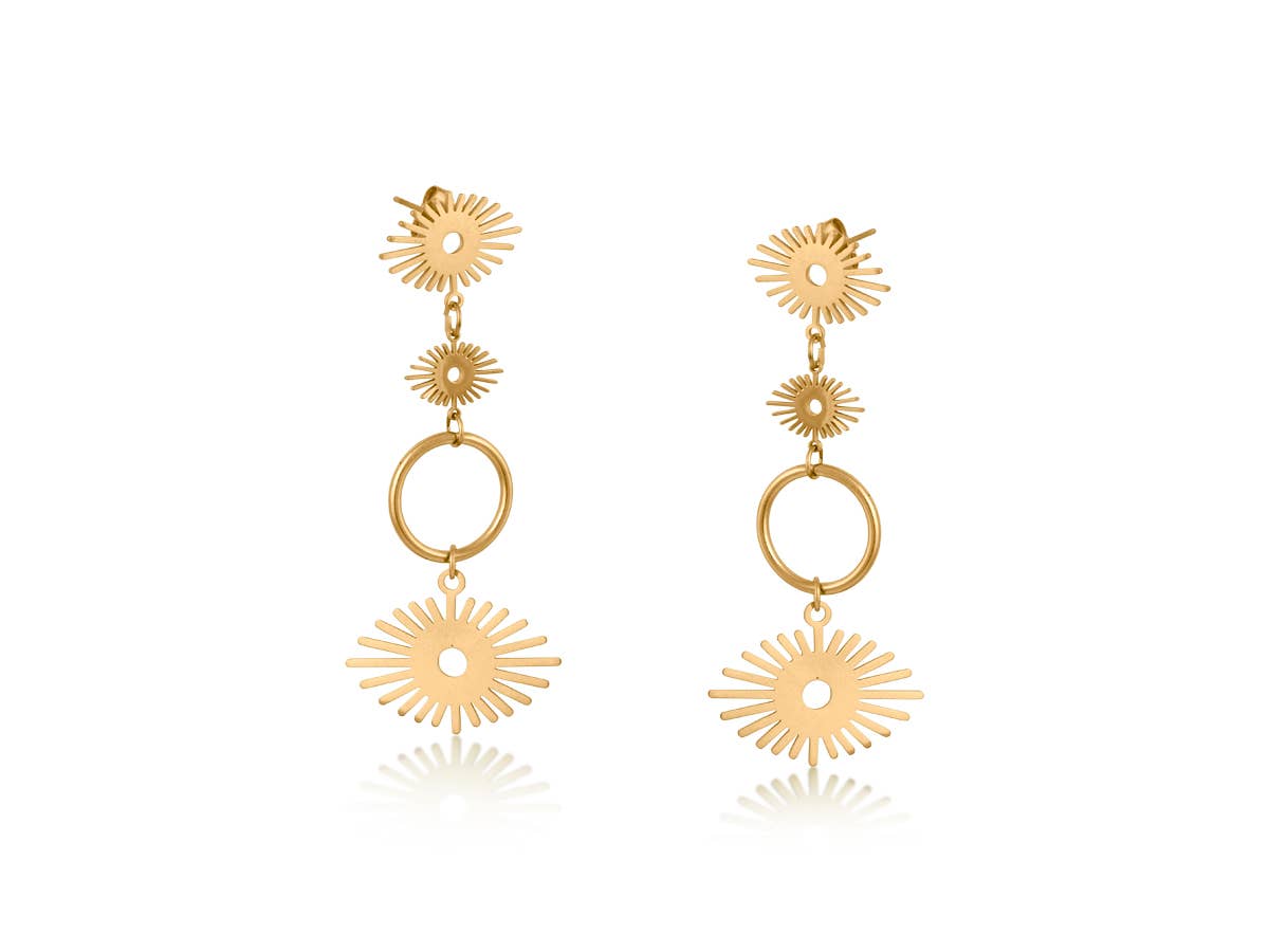 Cara Stainless Steel Sunburst Earrings: GOLD