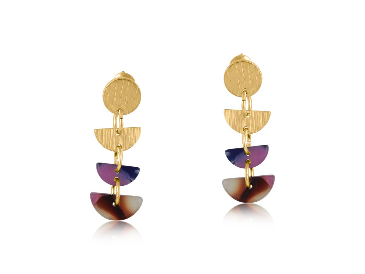 Camille Metal Ad Resin Geo Stud Earrings: GREY PURPLE CREAM