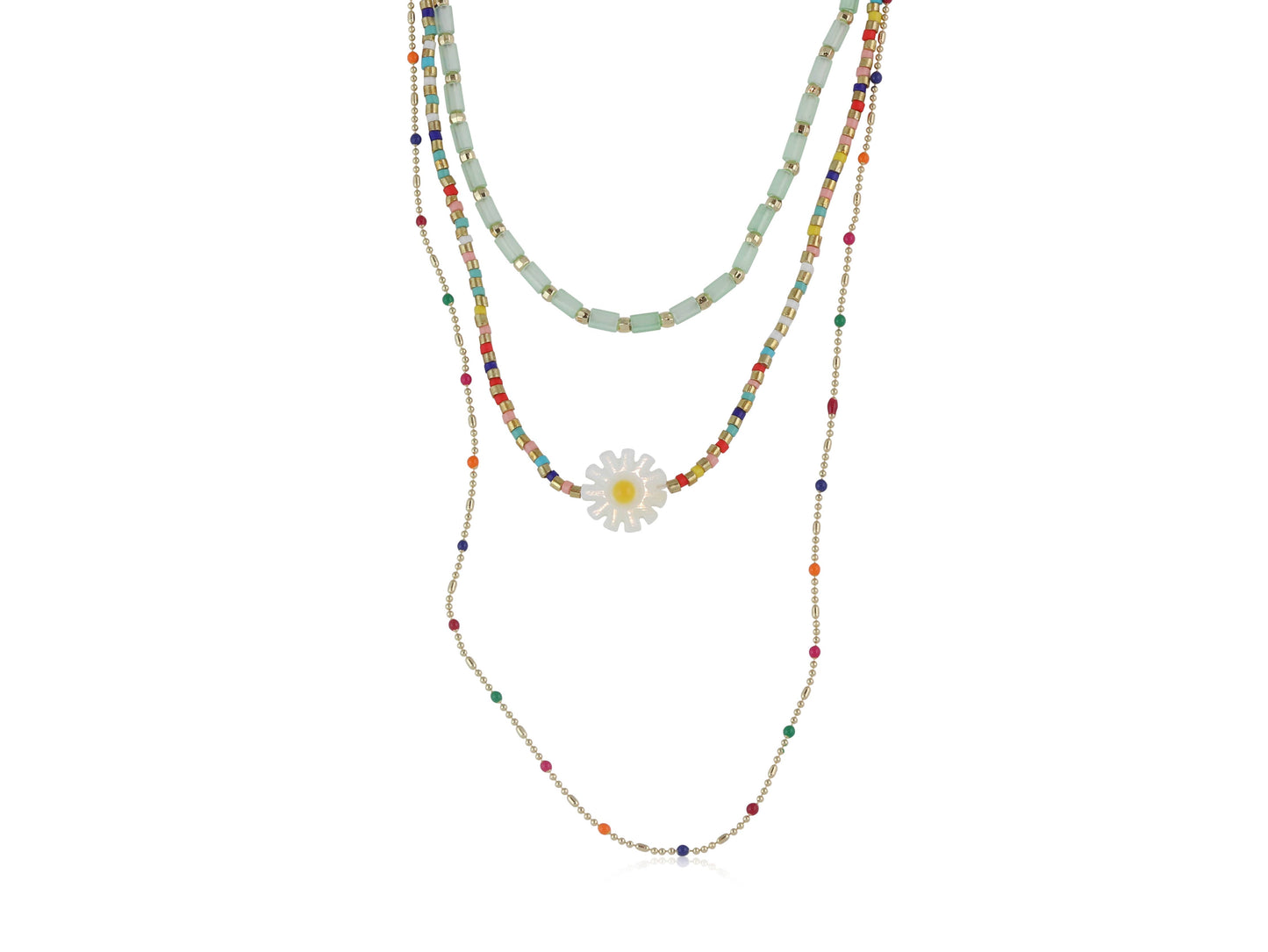 Cressida Multi Row Beaded Necklace: NEON MULTI