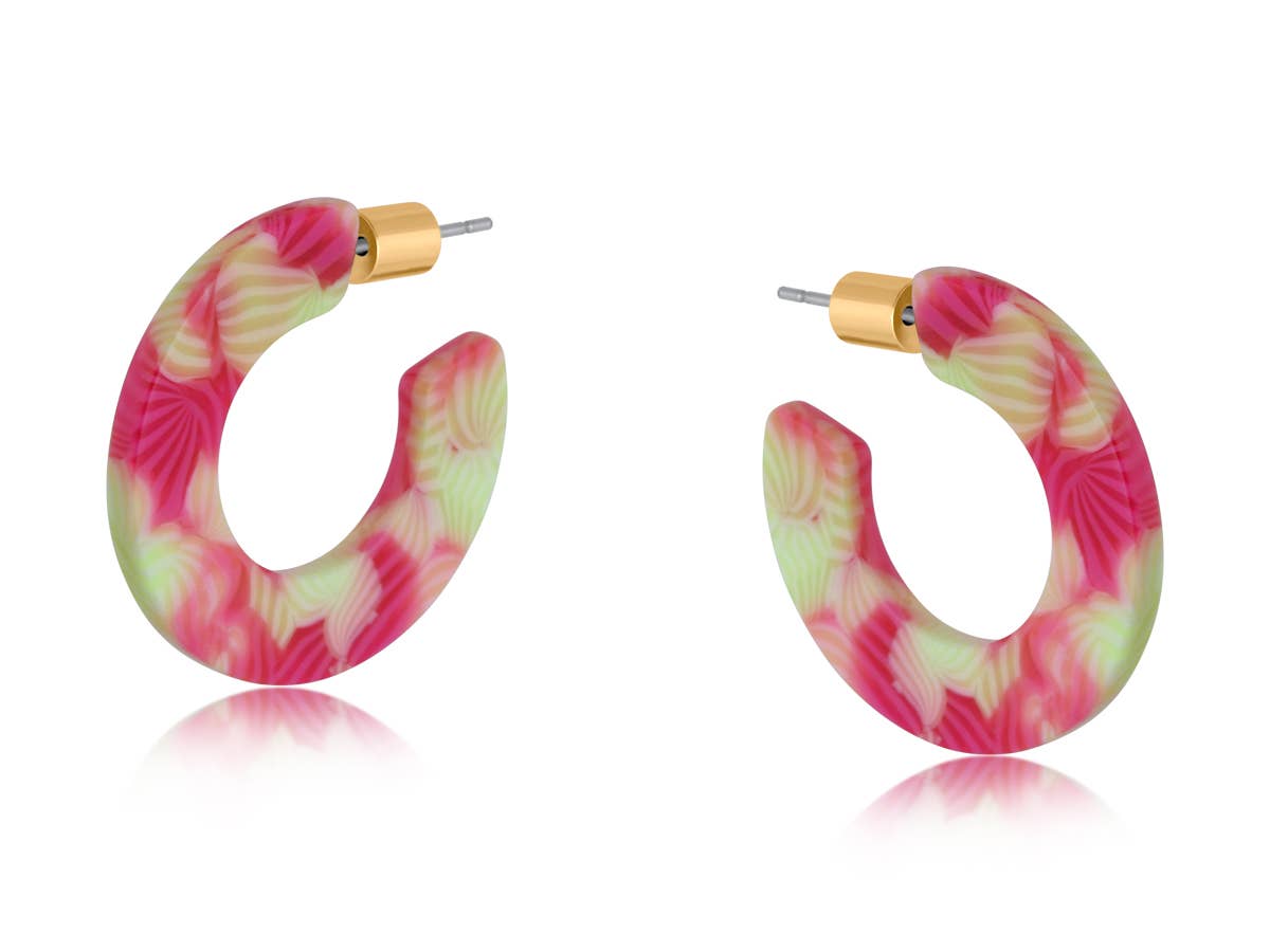 Emma Flat Oval Resin Hoop Earrings: YELLOW PINK