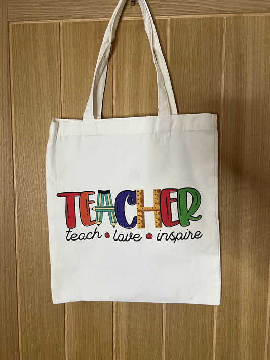 Teacher Tote Canvas Bag (Teach, Love, Inspire)