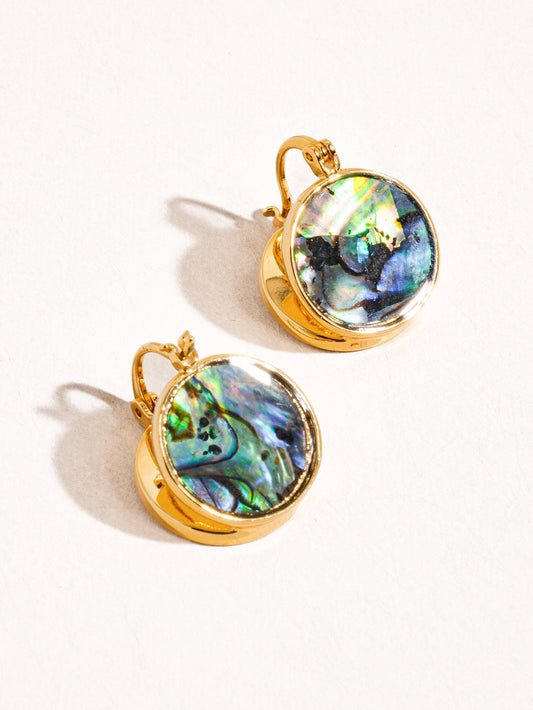 Zarae 18K Gold Round Natural Shell Earring: Multi-Colored