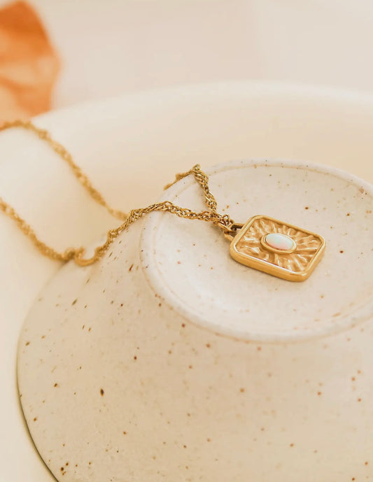 Elaine 18K Non-Tarnish Rectangle Stone
Sun Necklace