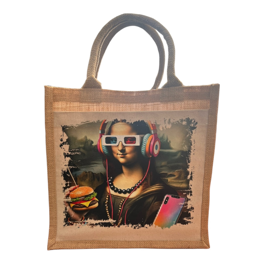Mona Lisa Modern Art Hessian Tote Bag
