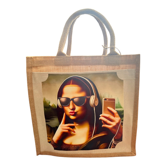 Mona Lisa Pouting Hessian Tote Bag