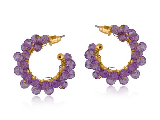 Circe Cluster Beaded Hoop Earrings: LILAC