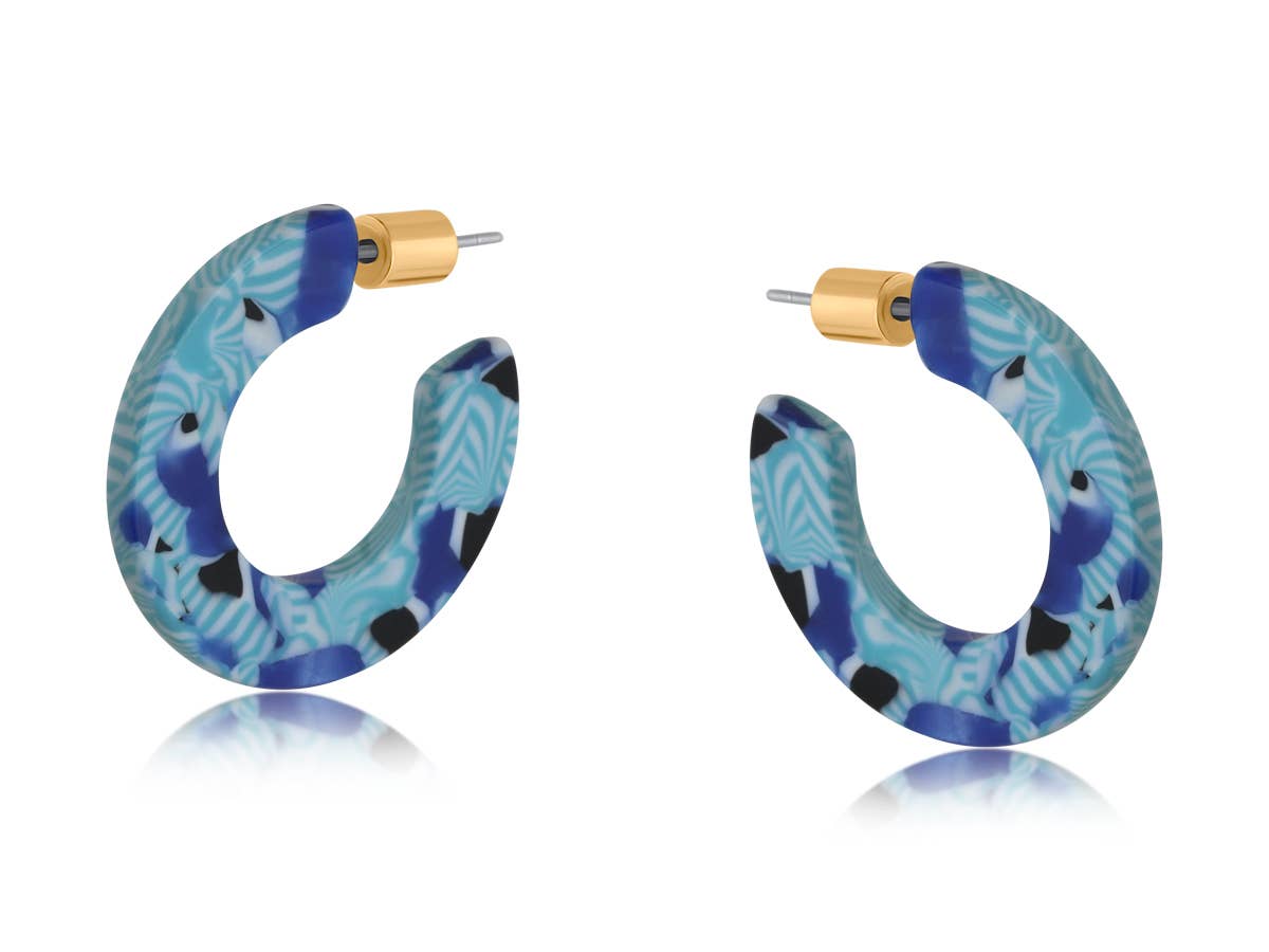 Emma Flat Oval Resin Hoop Earrings: YELLOW PINK