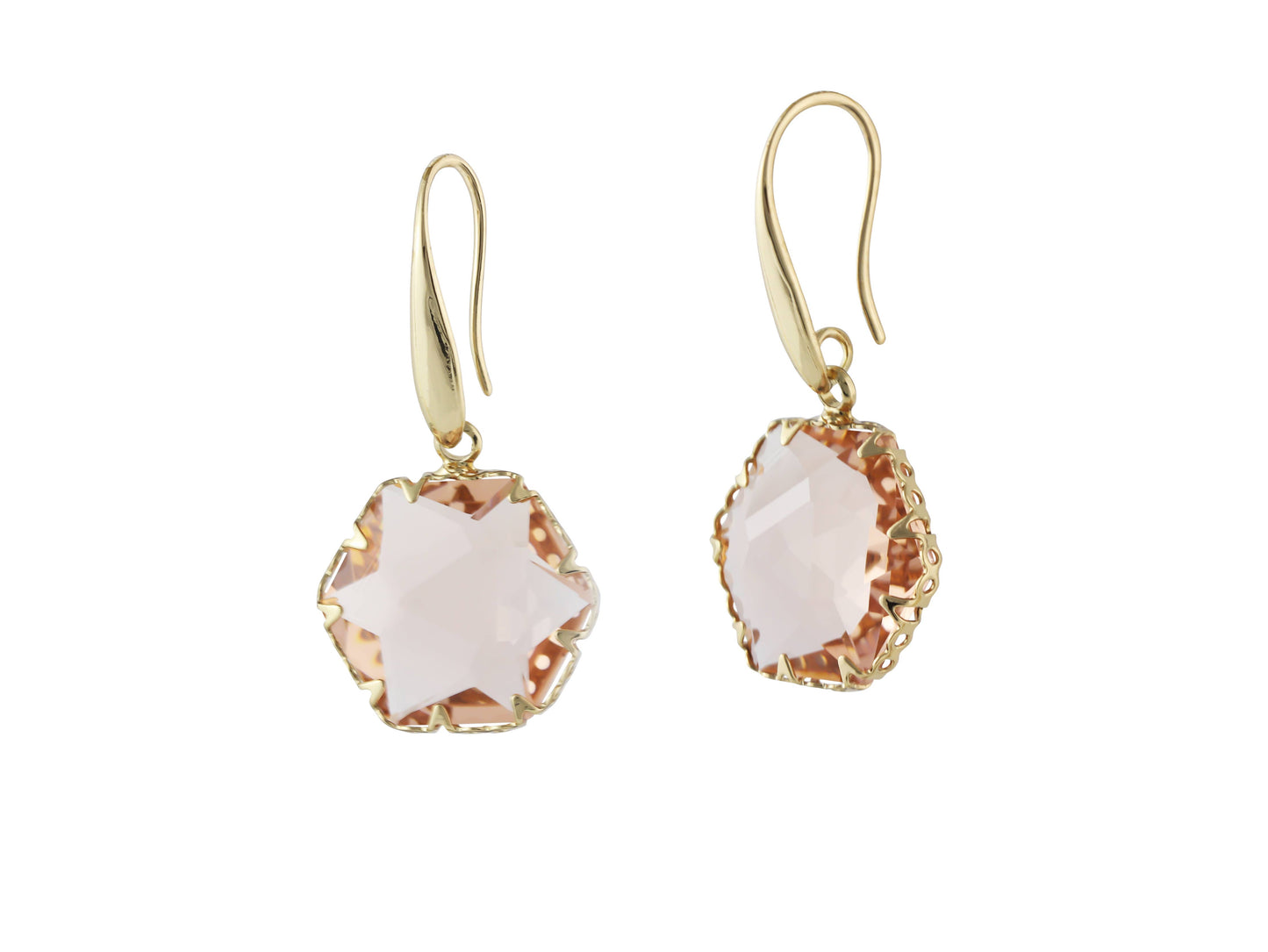 Camilla Crystal Hexagon Earrings: Gold/Pink