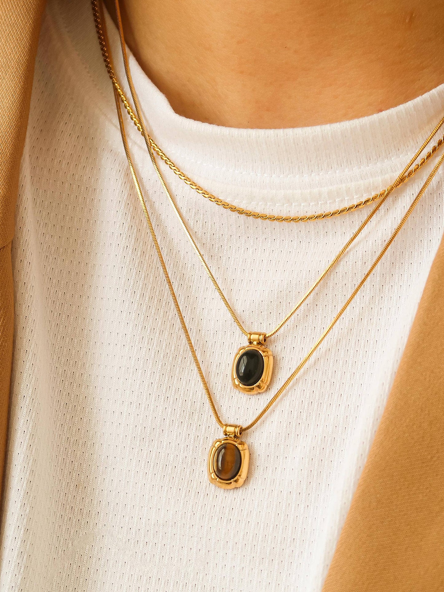 Dax 18K Gold Non-Tarnish Natural Stone Necklace: Green